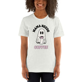 Mama needs coffee graphic tee Womens Halloween printed shirt Momlife t-shirt Cute ghost shirt