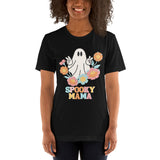 Women Halloween graphic tee spooky mama t-shirt cute ghost printed shirt Halloween flowers shirt