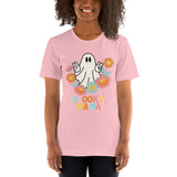 Women Halloween graphic tee spooky mama t-shirt cute ghost printed shirt Halloween flowers shirt