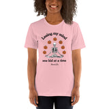 Womens Halloween graphic tee Pumpkin printed shirt Skeleton t-shirt  Halloween Momlife shirt Losing my mind one kid at a time t-shirt