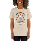 Womens Halloween graphic tee Pumpkin printed shirt Skeleton t-shirt  Halloween Momlife shirt Losing my mind one kid at a time t-shirt
