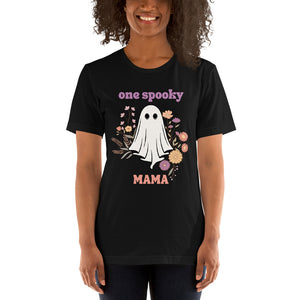 Womens Halloween graphic tee One Spooky Mama t-shirt Cute ghost shirt Halloween mama t-shirt Flowers printed shirt