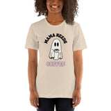 Mama needs coffee graphic tee Womens Halloween printed shirt Momlife t-shirt Cute ghost shirt
