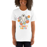 Women Halloween graphic tee spooky mama t-shirt cute ghost printed shirt Halloween flowers shirt