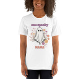 Womens Halloween graphic tee One Spooky Mama t-shirt Cute ghost shirt Halloween mama t-shirt Flowers printed shirt