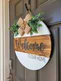 Welcome to our home wood door sign