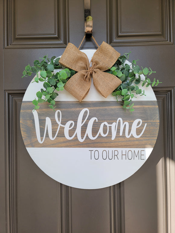 Welcome to our home wood door sign